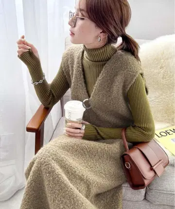 페이크 반지 울 V넥 오버롤 스커트