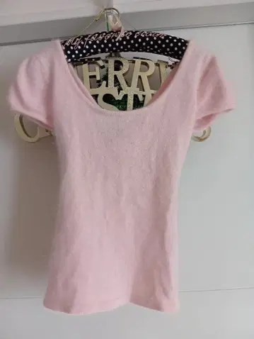 핑크 리본 포함 니트 반팔 상의 &by P&D