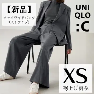 [택 포함 새상품] UNIQLO:C 턱 와이드 팬츠 (스트라이프) XS