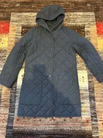 23구 퀼팅 코트 롱 기장 후드 보아 M 그레이