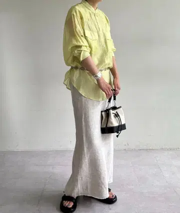 미사용 시너리 웨스턴 시어 셔츠 그린 밴드 카라