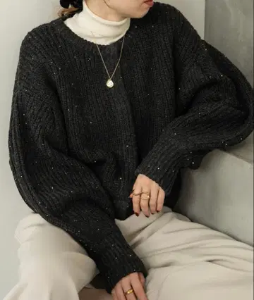hinari 스팽글 니트 가디건 차콜 그레이 프리 사이즈