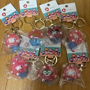 7세트 산리오 미야쿠미야쿠 입체 마스코트 클리어 컬러 키링
