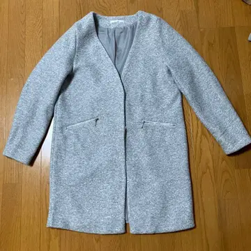 노카라 지퍼 포켓 코트 라이트 그레이 L