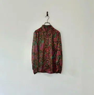 빈티지 페이즐리 새틴 셔츠 올 패턴 컬러풀 화려한 무늬 레트로 오샤레 L