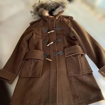 un dix cors 브라운 더플 코트 퍼 포함