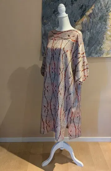 순수 실크 총 쉬보리 기모노 리메이크 7부 소매 풀오버 원피스