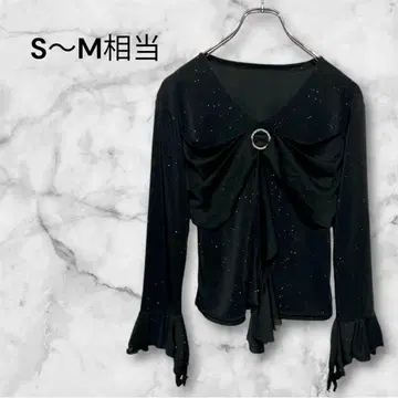 블라우스 은색 라메 믹스 긴팔 레귤러 기장 프릴 V넥 S~M 사이즈