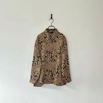 빈티지 레오파드 무늬 셔츠 레오파드 올 패턴 새틴 네이비 빅 사이즈