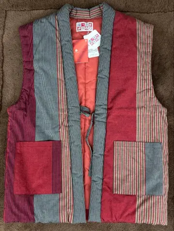 미야타 직물 한텐 60쌍사 줄무늬 판초 좌우 포켓