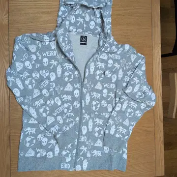 Volcom 그레이 풀 집업 후드티 L