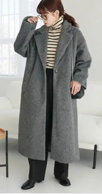 디스코트 discoat 샤기 롱 코트 체스터 코트 울 느낌