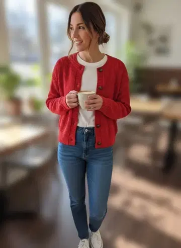 빨간색 리브 가디건 리바이스