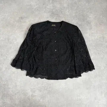 전체 레이스 노카라 자켓 블랙 페플럼 스캘럽 큐프라 포멀