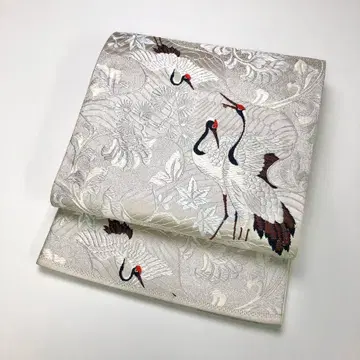 후쿠로 오비 당직 학 꽃+덩굴 패턴 꽃무늬 은사 KO-1776