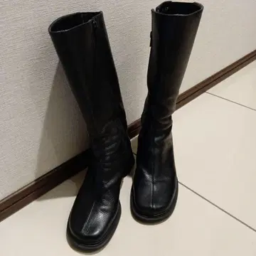 블랙 가죽 롱 부츠