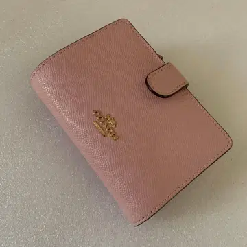 핑크 가죽 이단 접이식 지갑