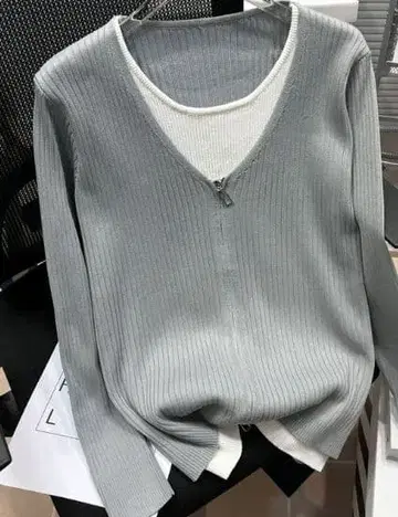 그레이 리브 긴팔 스웨터