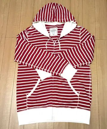 레어 올드 유니클로 보더 지퍼 후드티 레드 화이트 XL
