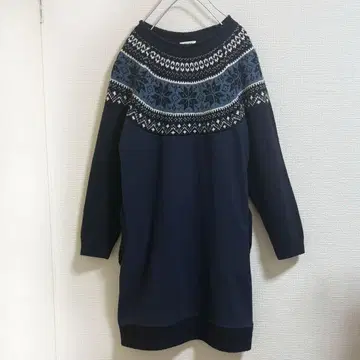 빔즈 원피스 니트 맨투맨 속기모 눈꽃 무늬 네이비