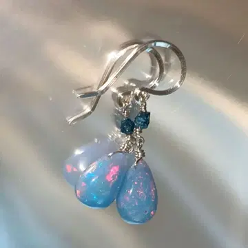 실버 925 블루 오팔과 블루 다이아몬드 귀걸이