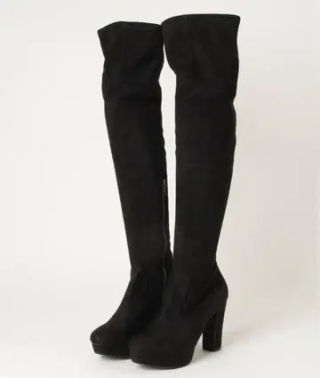 R&E 니하이 부츠 롱 부츠 스웨이드 블랙 LL