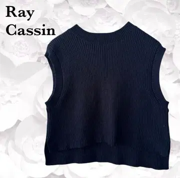 [ 레이 카즌 ] 베스트 [ F ] 네이비 리브 니트 숏 기장 무지