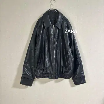 컨디션 최상 자라 인조 가죽 봄버 자켓 옷깃 블랙