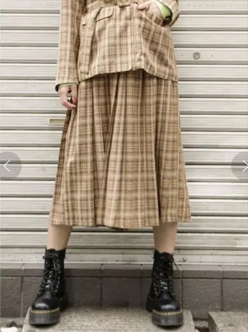 jouetie 플리츠 롱 체크 스커트 베이지