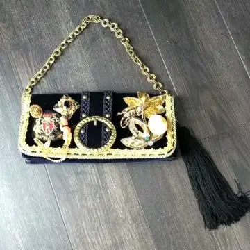 네이비 벨벳 클러치백