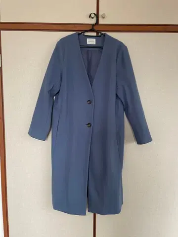 블루 롱 코트 버튼 포함 Glacier