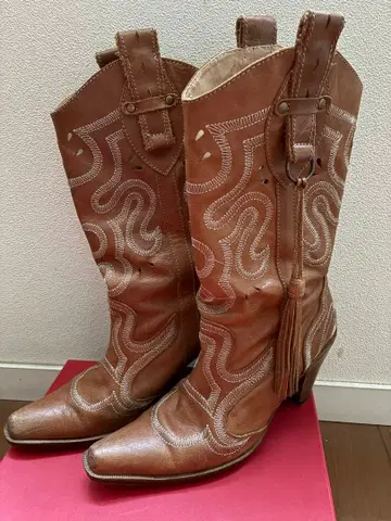 브라운 자수 웨스턴 부츠