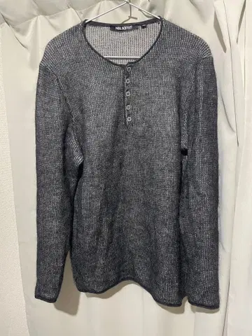 NEIL BARRETT 그레이 캐시미어 혼방 헨리넥 니트