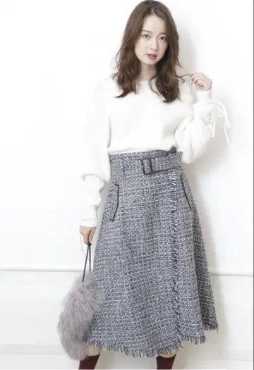 [ 새상품급 ] Mystrada 트위드 랩 플레어 스커트