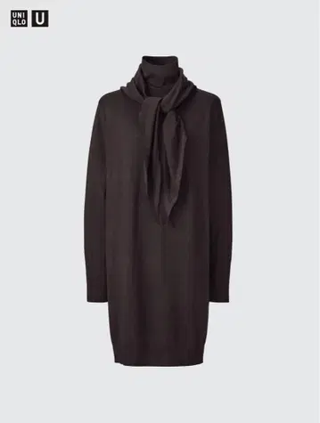 택 포함 새상품 유니클로 메리노 블렌드 3way 미니 원피스 브라운 M