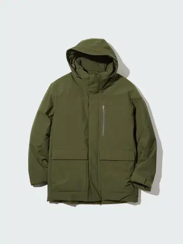 [ 한정판 가격 인하 ] UNIQLO 하이브리드 다운 후드티 카키 M