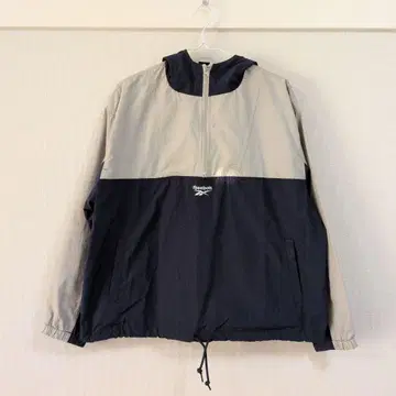 Reebok 후드 부착 자켓 하프 지퍼 L 베이지/네이비