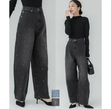 caca 큐빅 커브 데님 블랙 L