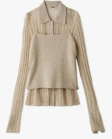 Mila Owen 폴로 옷깃 와이드 리브 베어 SET 모헤어 니트 베이지