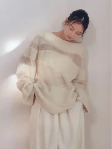 Andequal 쉬어 패턴 니트 [아이보리]