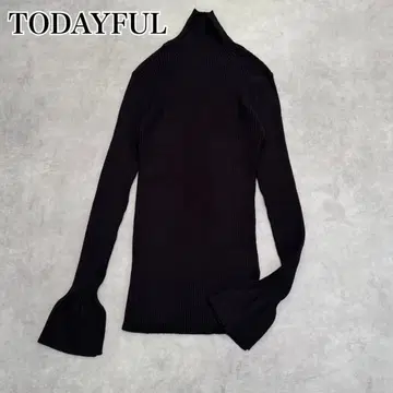하자품 TODAYFUL 플레어커프스 립 니트 하이넥 블랙