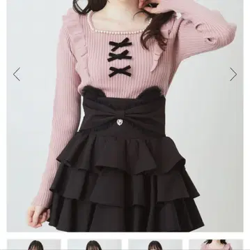 프릴 리본 포함 핑크 니트