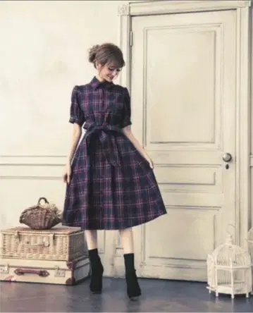 체크 무늬 셔츠 드레스 M