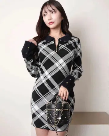 LIPSERVICE 페더 컬러 체크 니트 원피스