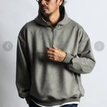 더프 스웨이드 터치 하프 지퍼 후드티 M 올리브