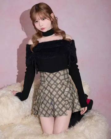 미셸 마카롱 오리지널 체크 무늬 슬림 레그 치마바지