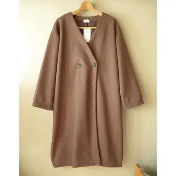 3L 더블 버튼 롱 코트 브라운