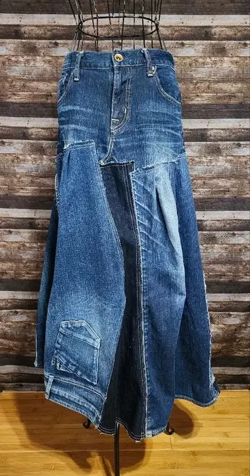 리메이크 데님 롱 스커트