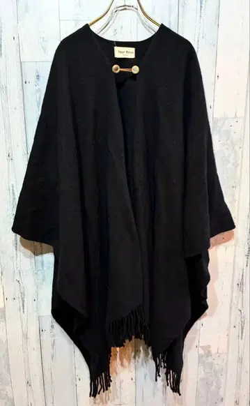 스코틀랜드제 고급 울 케이프 판초 검정 블랙