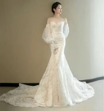 오프숄더 레이스 웨딩 드레스 머메이드